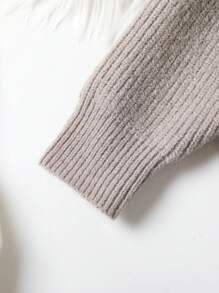 SHEIN 女小童補丁貼口袋毛衣和針織裙 - 卡其色 - 查看 4