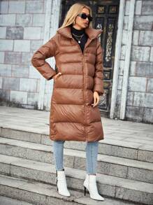 SHEIN LUNE Zip Up Slant Pocket Padded Padded Coat Clothes Winter