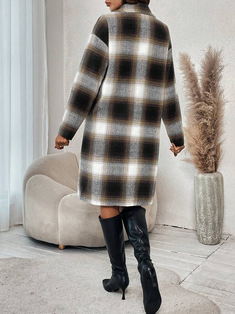 Plaid Print Double Breasted Overcoat