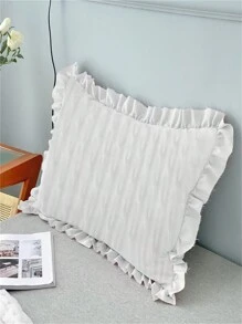 1pc Ruffle Decor Pillowcase Without Filler, Modern Polyester Bed Pillow Case For Home - White - View 1