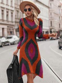SHEIN LUNE Color Block Sweater Dress - Multicolor - View 1