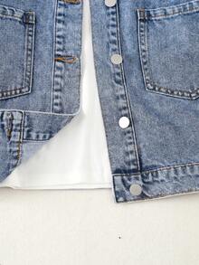 青少年女孩雙口袋牛仔夾克不帶T恤 - 淺色水洗藍 - 查看 3