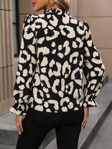 SHEIN LUNE In Toàn bộ Cà vạt tay áo lá sen Áo sơ mi - màu đen - Xem 2