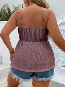 Breezaya Plus Eyelet Embroidery Contrast Lace Peplum Cami Top - Dusty Pink - View 2