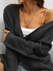 AAmilife 1pc Solid Casual Design Cardigan - Dark Grey - View 3