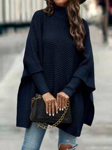 SHEIN LUNE 高領蝙蝠袖斗篷 - 藏蓝色 - 查看 1