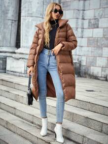 SHEIN LUNE Zip Up Slant Pocket Padded Padded Coat Clothes Winter