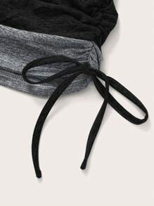 SHEIN Unity 垂坠领口抽绳侧褶皱 T 恤图案 T 恤女式上衣 - 黑色 - 查看 3