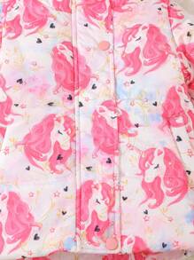 Baby Girl Unicorn Print Hooded Padded Coat - Pink - View 6