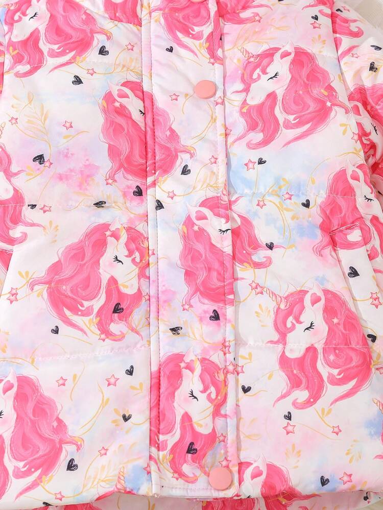 Baby Girl Unicorn Print Hooded Padded Coat