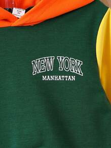 SHEIN Young Boy Letter Graphic Colorblock Hoodie & Sweatpants - Multicolor - View 4