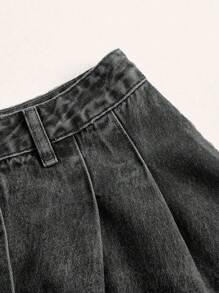 SHEIN ICON 前紐扣牛仔半身裙 - 淺灰色 - 查看 5