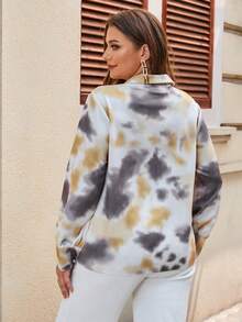 SHEIN Essnce 大碼紮染前紐扣襯衫 - 彩色 - 查看 2