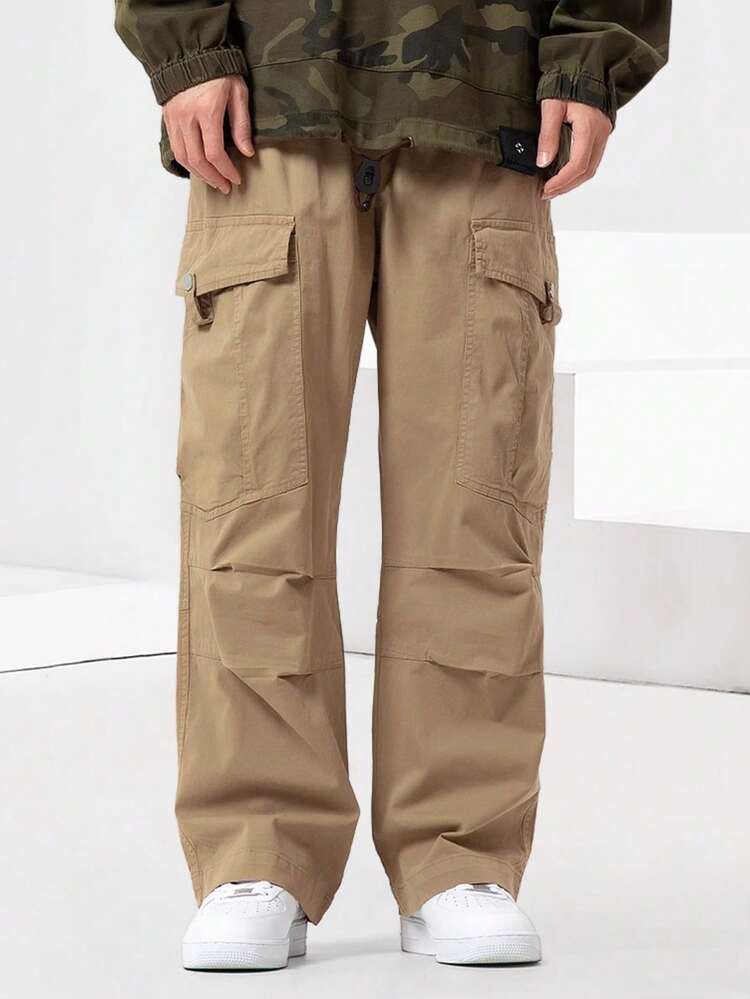 Manfinity EMRG Men's Drawstring Waist Cargo Trousers - Khaki - View 6