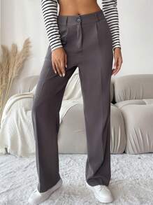 EURMUSE Striped Print Drawstring Waist Seam Detail Suit Pants - Grey - View 5