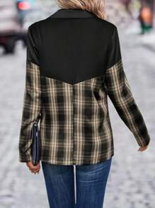 SHEIN LUNE Plaid Print Lapel Neck Blazer Fall Cloth For Women - Black - View 2