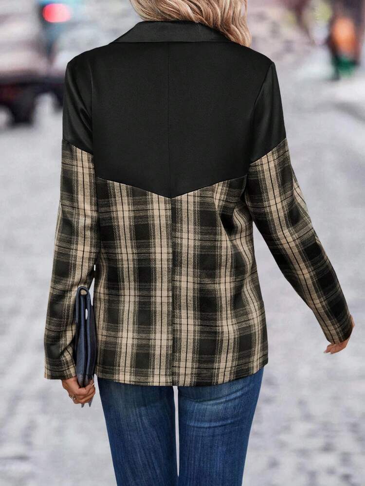 Plaid Print Lapel Neck Blazer Fall Cloth For Women