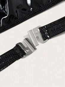 SHEIN ICON Cắt ra chất liệu da PU Top Cây trồng Có tay áo - màu đen - Xem 3