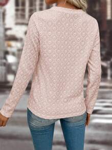 SHEIN LUNE Solid Eyelet Embroidery Tee Fall Cloth For Women - Pink - View 2
