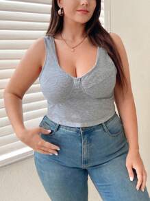 SHEIN Essnce Plus Solid Bustier Tank Top - Light Grey - View 5