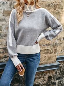 SHEIN LUNE Two Tone Drop Shoulder Sweater - Multicolor - View 6