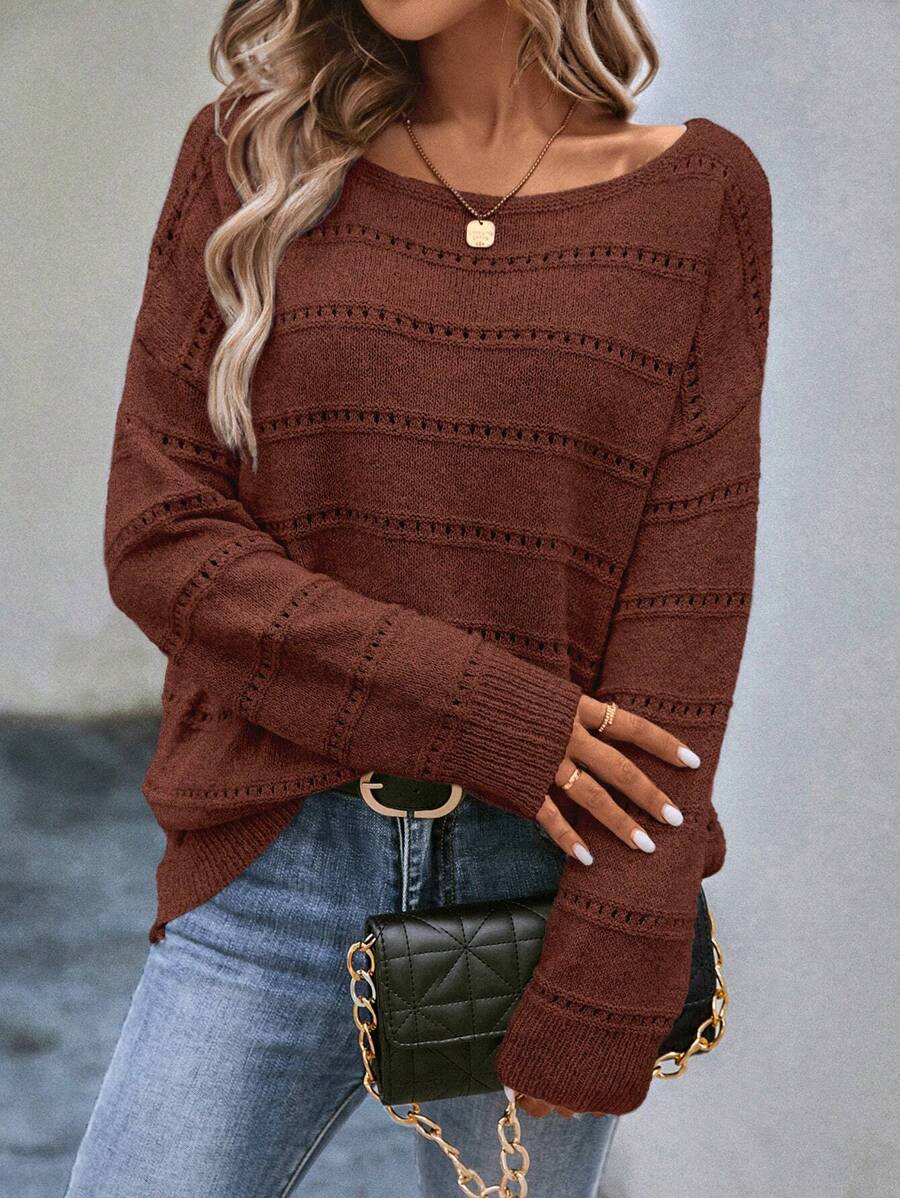 EMERY ROSE 落肩袖網眼針織套頭毛衣