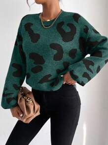Celisse Graphic Pattern Drop Shoulder Sweater,Long Sleeve Tops Knit Pullover Fall Winter Outfit, Christmas - Dark Green - View 6