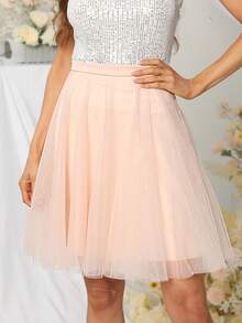 BABYONLINE D.R.E.S.S. Solid Mesh Overlay Flare Skirt