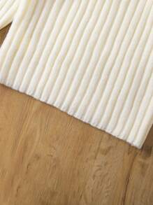 SHEIN Tween Girl Turtleneck Ribbed Knit Sweater & Pleated Skirt - Apricot - View 3