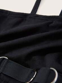 SHEIN ICON 字母拼貼細節短款吊帶上衣 - 黑色 - 查看 6