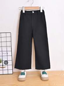 Young Girl Solid Wide Leg Jeans - Black - View 1