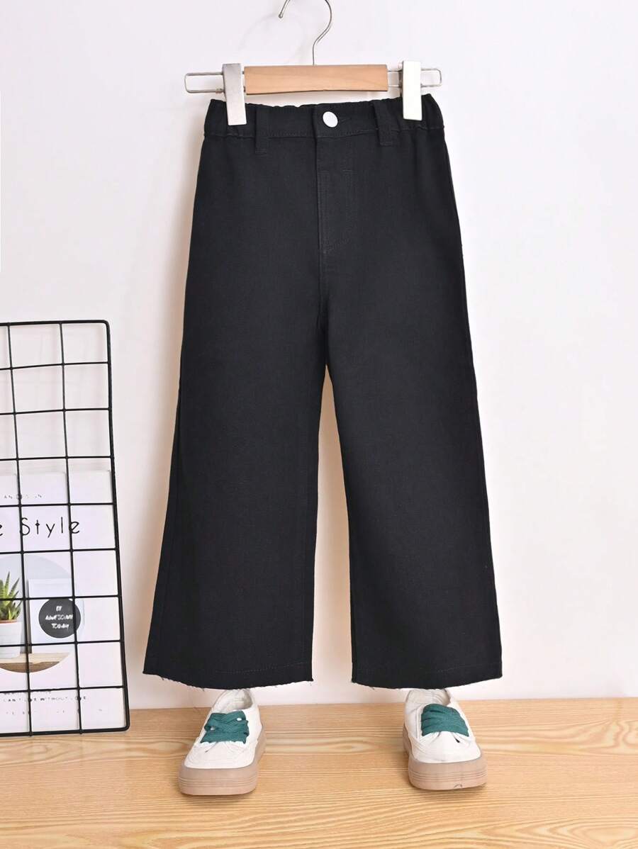 Young Girl Solid Wide Leg Jeans - Black - View 1