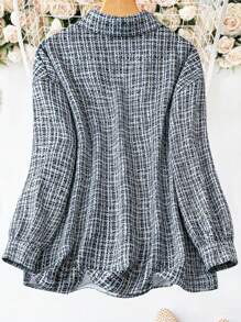 SHEIN LUNE Plus Plaid Print Drop Shoulder Button Front Coat - Multicolor - View 2