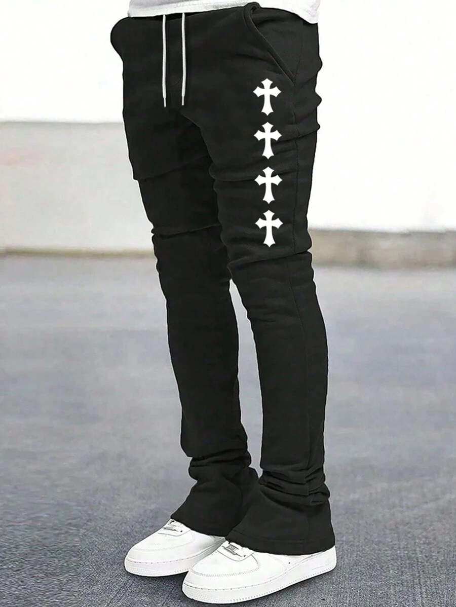 Manfinity EMRG 宽松男式交叉图案抽绳腰运动裤 - 黑色 - 查看 1