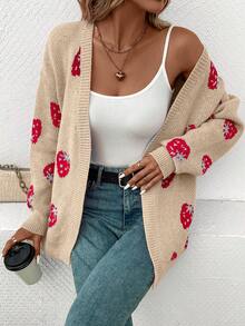 SHEIN Essnce Mẫu Dâu tây Thả vai Áo len Duster - Màu be - Xem 4