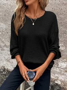 SHEIN Clasi 素色落肩袖運動衫 - 黑色 - 查看 4