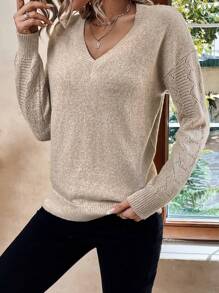 EMERY ROSE 纯色 V 领落肩毛衣、长袖上衣