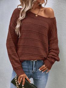 EMERY ROSE 落肩袖網眼針織套頭毛衣