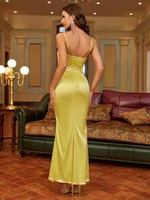 PARTHEA Mermaid Hem Satin Cami Dress - Yellow - View 2