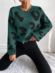 Celisse Graphic Pattern Drop Shoulder Sweater,Long Sleeve Tops Knit Pullover Fall Winter Outfit, Christmas - Dark Green - View 7