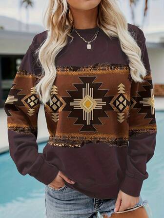 幾何印花落肩袖運動衫