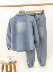 Tween Boy 1pc Dual Pocket Denim Shirt & 1pc Jeans