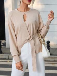 SHEIN Privé Maglione Diviso Scollato Con Scollo Tondo Tinta Unita Con Spalle Scese - Multicolore - Visualizzare 1