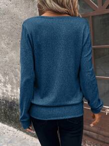 SHEIN Clasi Solid Square Neck Sweatshirt,Long Sleeve Tops Graduation,Back To School Outfits,Graduation,Teacher Outfits For Women,Back To School In Fall/Winter - Blue - View 2