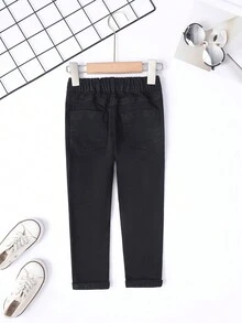 Young Girl Solid Ripped Straight Leg Jeans - Black - View 2