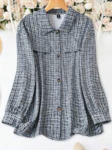 SHEIN LUNE Plus Plaid Print Drop Shoulder Button Front Coat - Multicolor - View 1