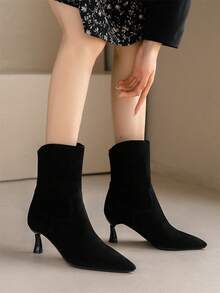 女性踝靴和短靴尖頭高跟鞋輕便大碼女性靴子 - 黑色 - 查看 5
