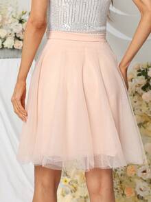 BABYONLINE D.R.E.S.S. Solid Mesh Overlay Flare Skirt