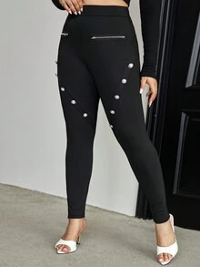 SHEIN Privé Hơn Nút Và Chi tiết bưu chính Xà cạp - màu đen - Xem 4