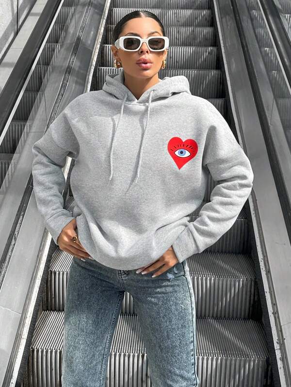 RueChic Oversized Hoodie mit Herzdruck und Kordelzug